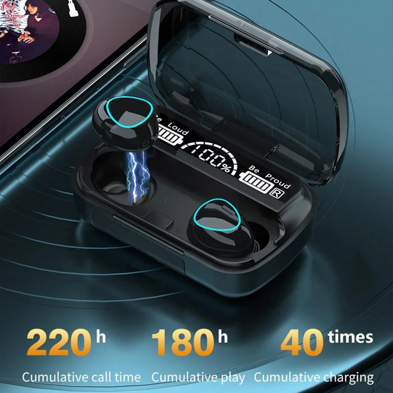 TWS Wireless Bluetooth Earbuds with LED Digital Display | 220H Battery Backup | Touch Control Waterproof Earphones with Charging Case